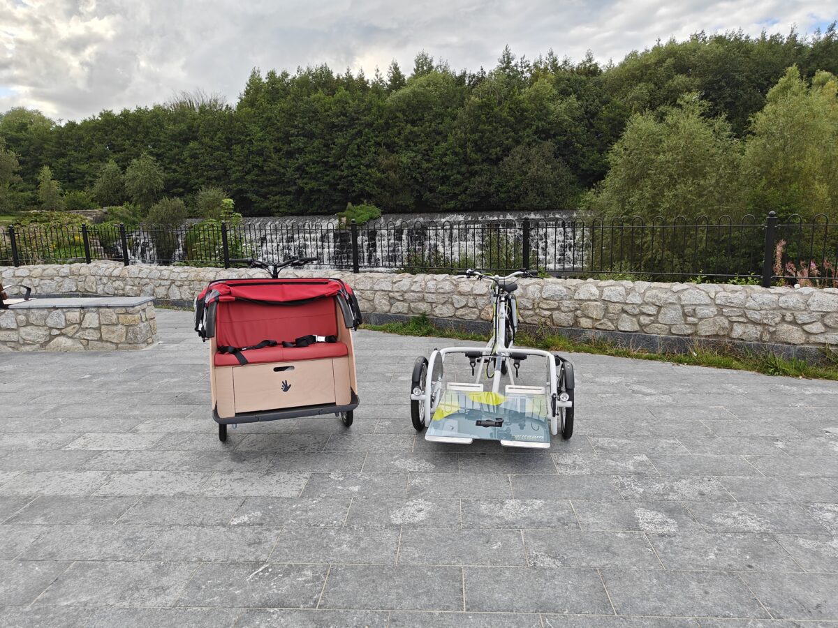 Accessible cycling in Dodder Valley Park, South Dublin. Serving Old Bawn, Firhouse, Knocklyon, Rathfarnham with a cycling without age |trishaw and a wheelchair accessible bike.